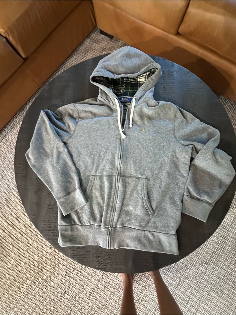 Polo by Ralph Lauren Gray Hooded Zip-Up Sweatshirt with Plaid Lining